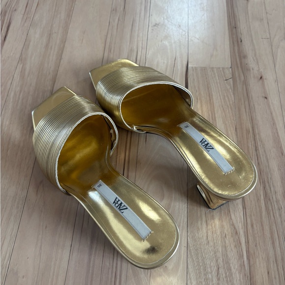 Zara Metallic Gold Women's Mules - Picture 2 of 3